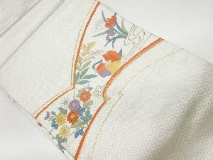 リサイクル　流水に鴛鴦・草花模様刺繍名古屋帯